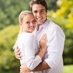 A happy couple smiling
