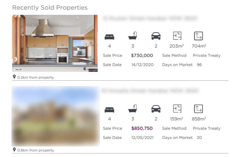 Comparable sales in property report