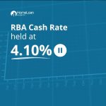 a graphic with blue background and white text. The text shows the RBA cash rate held at 4.10%