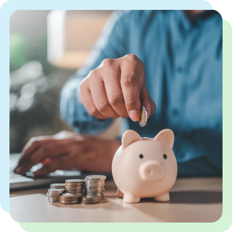 depositing a coin in a piggy bank